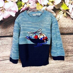 Kids Play Toddler Boys Acrylic Blue Helicopter Bear Animal Printed Sweater 24M